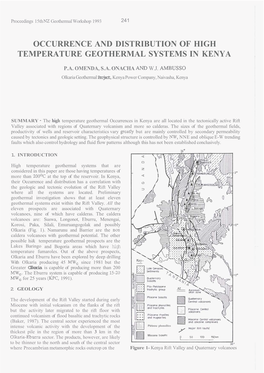 Occurrence and Distribution of High Temperature Geothermal Systems in Kenya