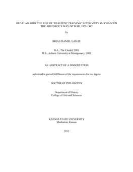 Red Flag: How the Rise of “Realistic Training” After Vietnam Changed the Air Force’S Way of War, 1975-1999