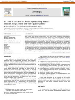 Pit Lakes of the Central German Lignite Mining District Creation, Morphometry and Water Quality Aspects