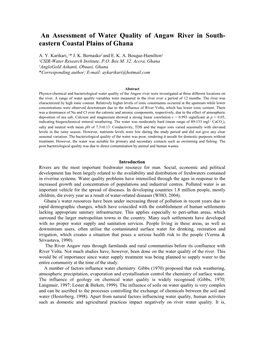 An Assessment of Water Quality of Angaw River in South-Eastern