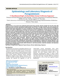 Epidemiology and Laboratory Diagnosis of Paragonimiasis T