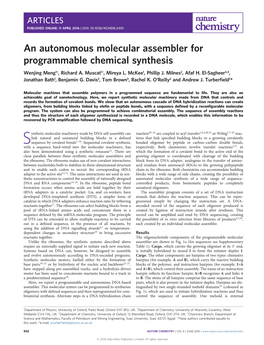 An Autonomous Molecular Assembler for Programmable Chemical Synthesis Wenjing Meng1†, Richard A