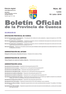 Boletín Oficial De La Provincia De Cuenca Sumario Diputación Provincial De Cuenca