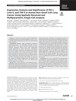 Expression Analysis and Significance of PD-1, LAG-3, and TIM-3 in Human Non−Small Cell Lung Cancer Using Spatially Resolved and Multiparametric Single-Cell Analysis