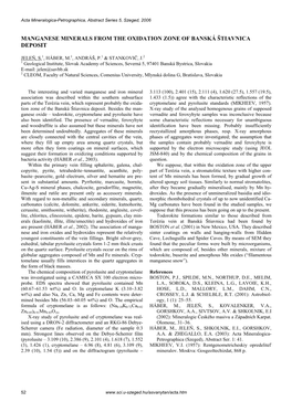 Manganese Minerals from the Oxidation Zone of Banská Štiavnica Deposit