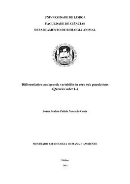 Differentiation and Genetic Variability in Cork Oak Populations (Quercus Suber L.)