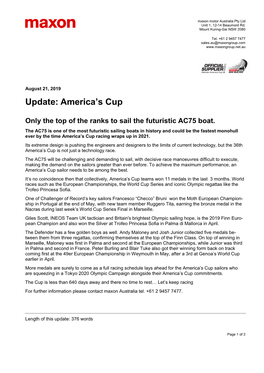 Update: America's Cup Only the Top of The