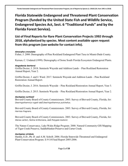 Florida Statewide Endangered and Threatened Plant Conservation Program, List of Reports by Species (V