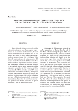 BROTE DE Oligonychus Yothersi EN CAFETALES DE COSTA RICA POR LA CENIZA DEL VOLCÁN POÁS DURANTE EL AÑO 2017