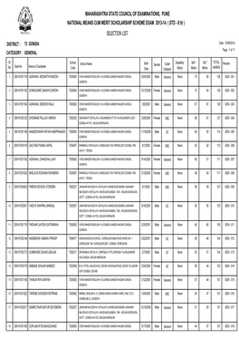 MAHARASHTRA STATE COUNCIL of EXAMINATIONS, PUNE NATIONAL MEANS CUM MERIT SCHOLARSHIP SCHEME EXAM 2013-14 ( STD - 8 Th ) SELECTION LIST