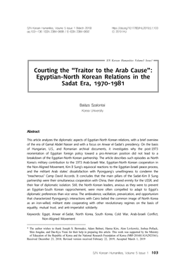 Courting the “Traitor to the Arab Cause”: Egyptian-North Korean Relations in the Sadat Era, 1970-1981