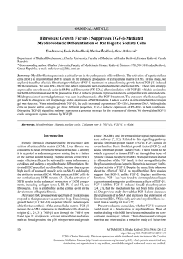 Fibroblast Growth Factor-1 Suppresses TGF-Β-Mediated Myofibroblastic Differentiation of Rat Hepatic Stellate Cells