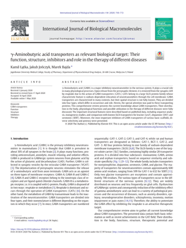 Γ-Aminobutyric Acid Transporters As Relevant Biological Target: Their Function, Structure, Inhibitors and Role in the Therapy of Different Diseases