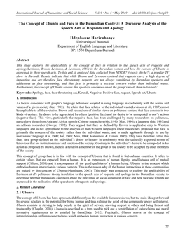 The Concept of Ubuntu and Face in the Burundian Context: a Discourse Analysis of the Speech Acts of Requests and Apology