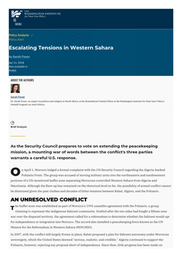 Escalating Tensions in Western Sahara | the Washington Institute