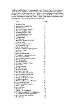 The Following 99 Folktales Were Collected from Storytellers in Tamil