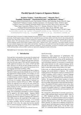 Parallel Speech Corpora of Japanese Dialects