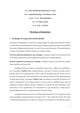 Physiology of Respiration • Exchange of Oxygen and Carbon Dioxide