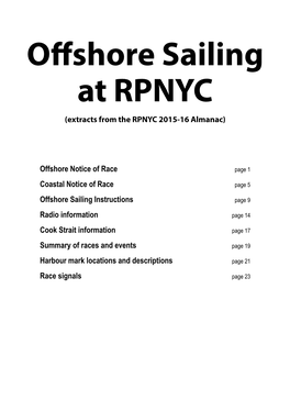 Offshore Sailing at RPNYC (Extracts from the RPNYC 2015-16 Almanac)