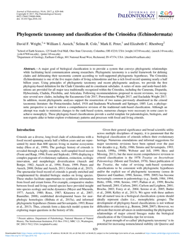 Phylogenetic Taxonomy and Classification of the Crinoidea (Echinodermata)