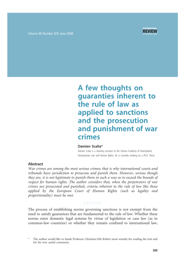 A Few Thoughts on Guaranties Inherent to the Rule of Law As Applied To