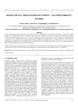 Design of Scc Mixes Based on Cement – Sp Compatibility Studies