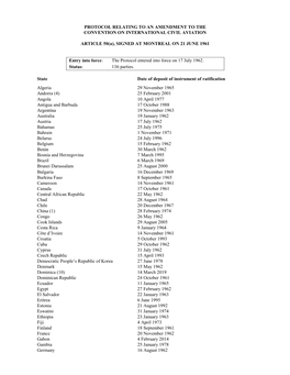 Protocol Relating to an Amendment to the Convention on International Civil Aviation