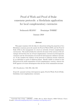 Proof of Work and Proof of Stake Consensus Protocols: a Blockchain Application for Local Complementary Currencies