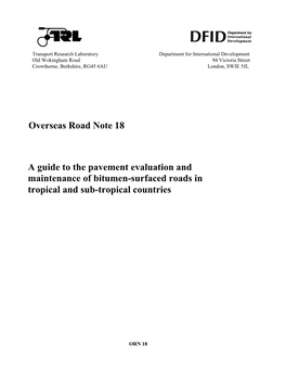 Overseas Road Note 18 a Guide to the Pavement Evaluation And