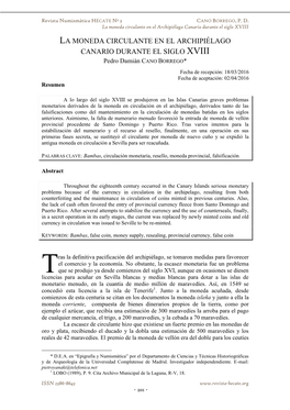 La Moneda Circulante En El Archipiélago Canario Durante El Siglo XVIII