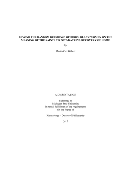 BEYOND the RANDOM BRUSHINGS of BIRDS: BLACK WOMEN on the MEANING of the SAINTS to POST-KATRINA RECOVERY of HOME By