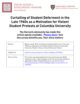 Curtailing of Student Deferment in the Late 1960S As a Motivation for Violent Student Protests at Columbia University