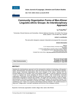 Community Organization Forms of Mon-Khmer Linguistic-Ethnic Groups: an Interdisciplinary Approach