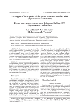 Karyotypes of Four Species of the Genus Telenomus Haliday, 1833 (Hymenoptera: Scelionidae)