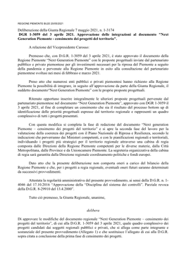 Deliberazione Della Giunta Regionale 7 Maggio 2021, N. 1-3174 DGR 1-3059 Del 3 Aprile 2021