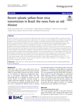 Recent Sylvatic Yellow Fever Virus Transmission in Brazil