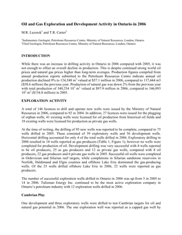 Oil and Gas Exploration and Development Activity in Ontario in 2006