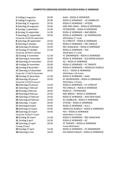 Competitie Eredivisie Seizoen 2013/2014 Roda Jc Kerkrade