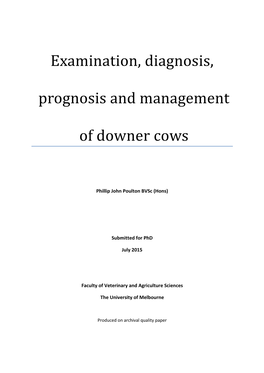 Examination, Diagnosis, Prognosis and Management of Downer Cows