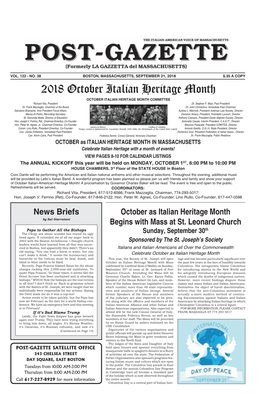 2018 October Italian Heritage Month OCTOBER ITALIAN HERITAGE MONTH COMMITTEE Richard Vita, President Dr