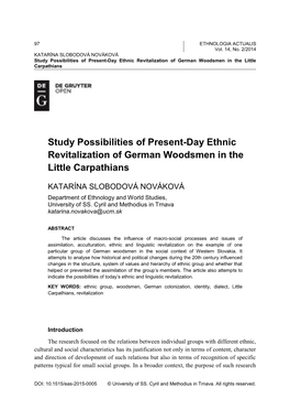 Study Possibilities of Present-Day Ethnic Revitalization of German Woodsmen in the Little Carpathians