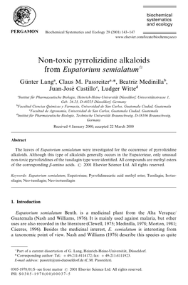 Non-Toxic Pyrrolizidine Alkaloids from Eupatorium Semialatumଝ Guk Nter Lang!, Claus M