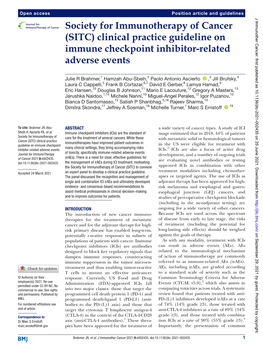 (SITC) Clinical Practice Guideline on Immune Checkpoint Inhibitor-Related­ Adverse Events