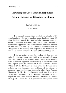 Educating for Gross National Happiness: a New Paradigm for Education in Bhutan