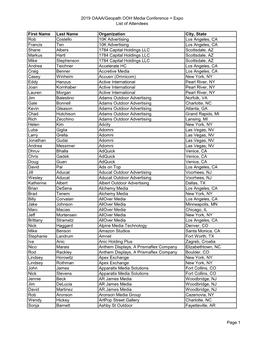 2019 OAAA/Geopath OOH Media Conference + Expo List of Attendees