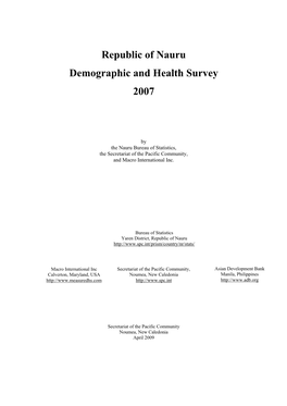 Republic of Nauru Demographic and Health Survey 2007