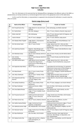 2020 High Court, Appellate Side Calcutta