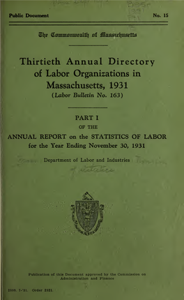 Annual Report on the Statistics of Labor, 1930-1933