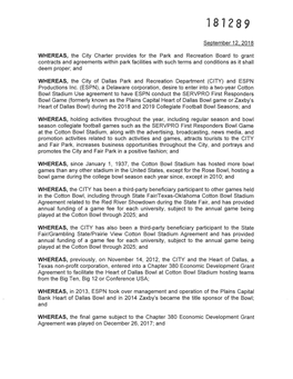 September 12, 2018 WHEREAS, the City Charter Provides for the Park and Recreation Board to Grant Contracts and Agreements Within