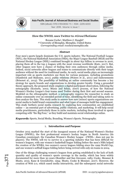 How the NWHL Uses Twitter to #Growthegame Roxane Cochea, Matthew J